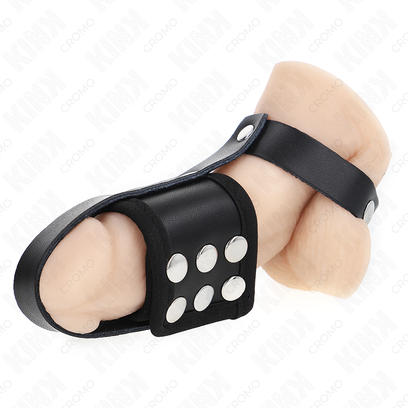 KINK - ANILLO DE CUERO PARA EL PENE CON CORREA DIVISORA DE BOLAS RECUBIERTAS Y AJUSTABLE