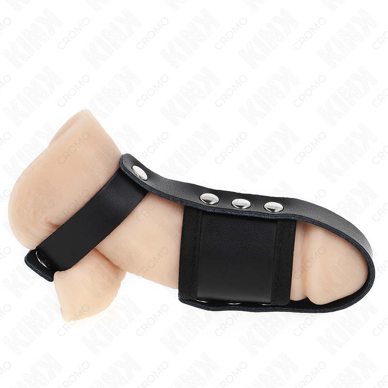 KINK - ANILLO DE CUERO PARA EL PENE CON CORREA DIVISORA DE BOLAS RECUBIERTAS Y AJUSTABLE