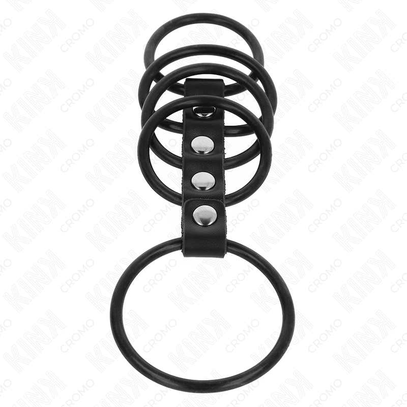 KINK - 5 ANILLOS DE SILICONA PARA EL PENE DE 3,8 CM A 4,8 CM CONECTADOS CON CUERO