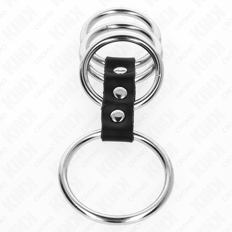 KINK - 4 ANILLOS METÁLICOS PARA EL PENE DE 3,7 CM A 5 CM CONECTADOS POR CUERO