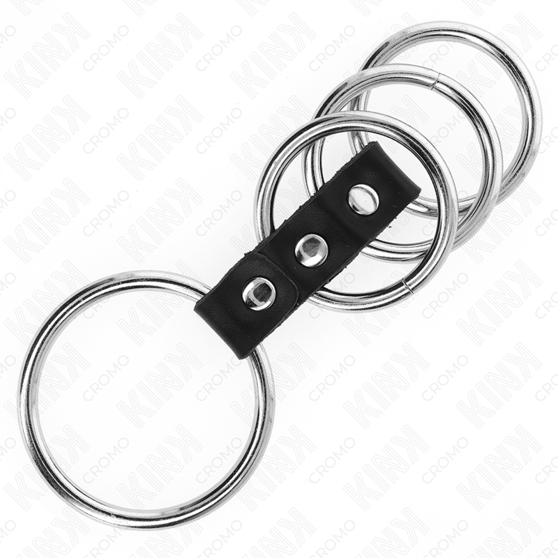 KINK - 4 ANILLOS METÁLICOS PARA EL PENE DE 3,7 CM A 5 CM CONECTADOS POR CUERO