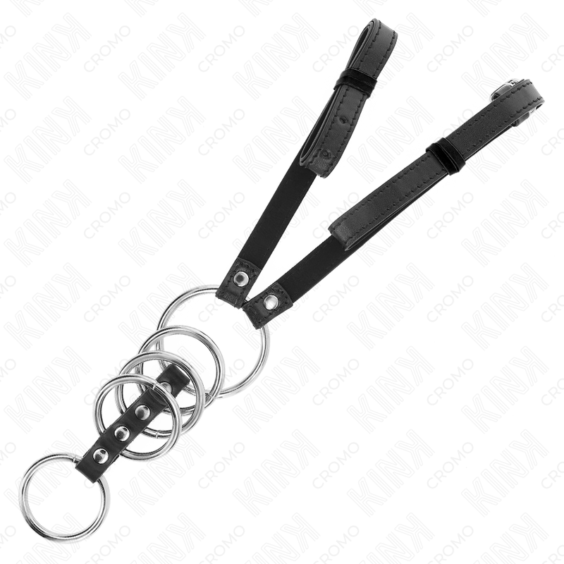 KINK - 5 ANILLOS PARA EL PENE DE 3,8 CM A 5 CM DE METAL CON CINTURÓN DE CUERO 112 CM