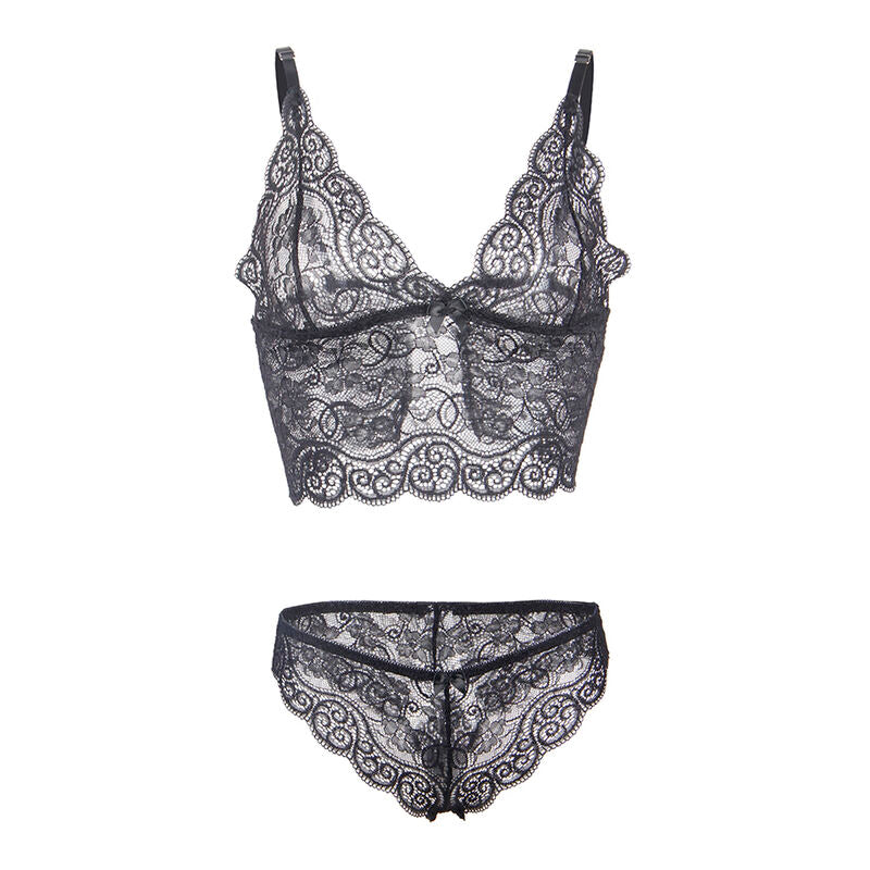 SUBBLIME - 953911 CAMISÓN + BRAGUITA DE SEDA Y ENCAJE NEGRO S/M