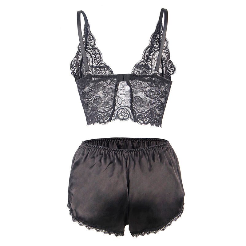 SUBBLIME - 953928 CAMISÓN + BRAGUITA DE SEDA Y ENCAJE NEGRO L/XL