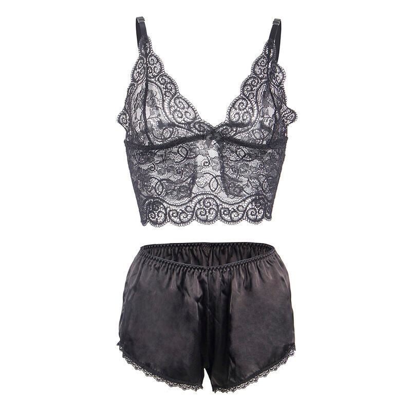 SUBBLIME - 953928 CAMISÓN + BRAGUITA DE SEDA Y ENCAJE NEGRO L/XL