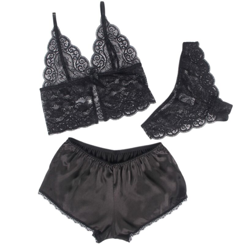 SUBBLIME - 953928 CAMISÓN + BRAGUITA DE SEDA Y ENCAJE NEGRO L/XL