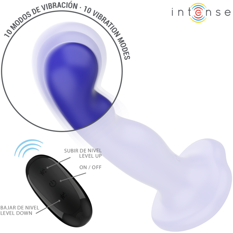 INTENSE - VIBRADOR CORTO CON VENTOSA CONTROL REMOTO AZUL