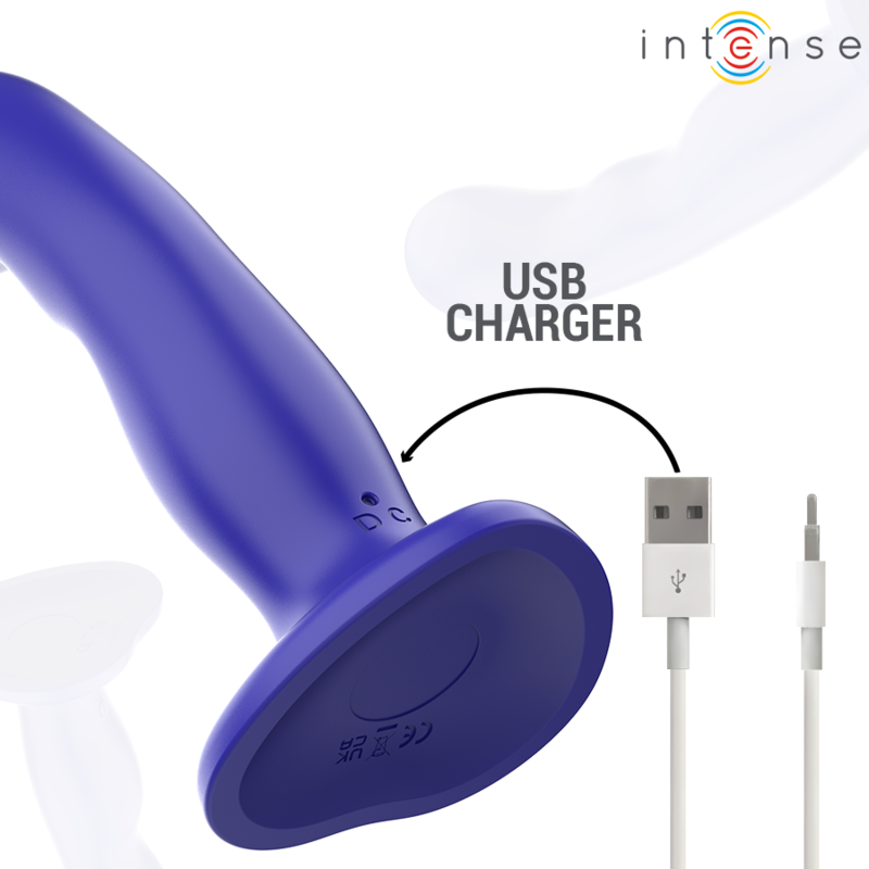 INTENSE - VIBRADOR CORTO CON VENTOSA CONTROL REMOTO AZUL