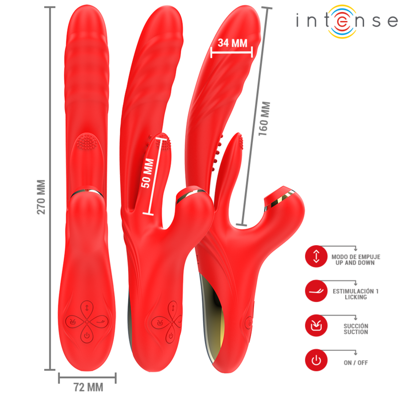 INTENSO - VIBRADOR MULTIFUNCIÓN KAROL EMPUJE Y ESTIMULACIÓN Y SUCCIÓN ROJO