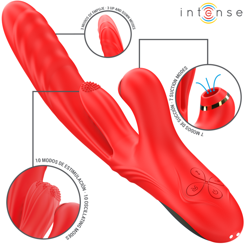 INTENSO - VIBRADOR MULTIFUNCIÓN KAROL EMPUJE Y ESTIMULACIÓN Y SUCCIÓN ROJO