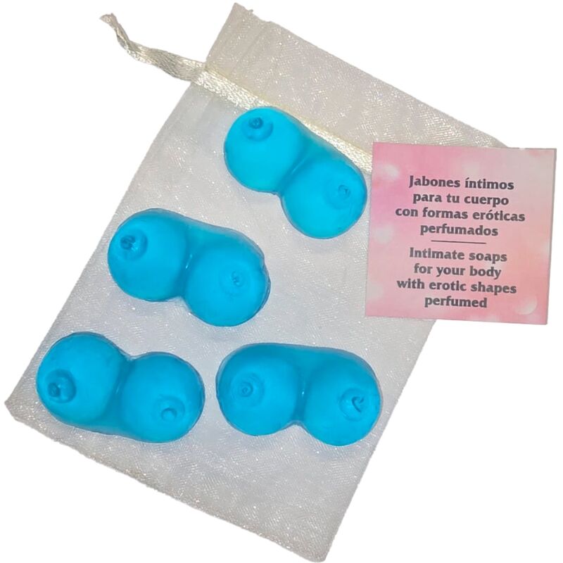 DIABLO PICANTE - 4 MINI JABONES PERFUMADOS CON FORMA DE PECHOS AZULES