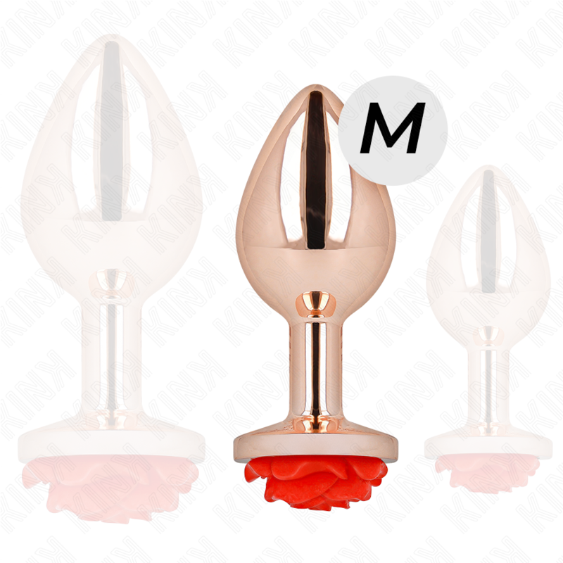 KINK - PLUG ANAL DE ORO ROSA CON ROSA ROJA M