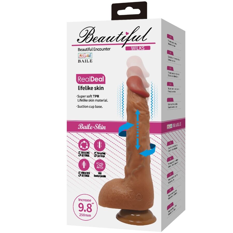 BAILE - HERMOSO VIBRADOR REALISTA WILKS DE 5 AJUSTES 25 CM MULATO