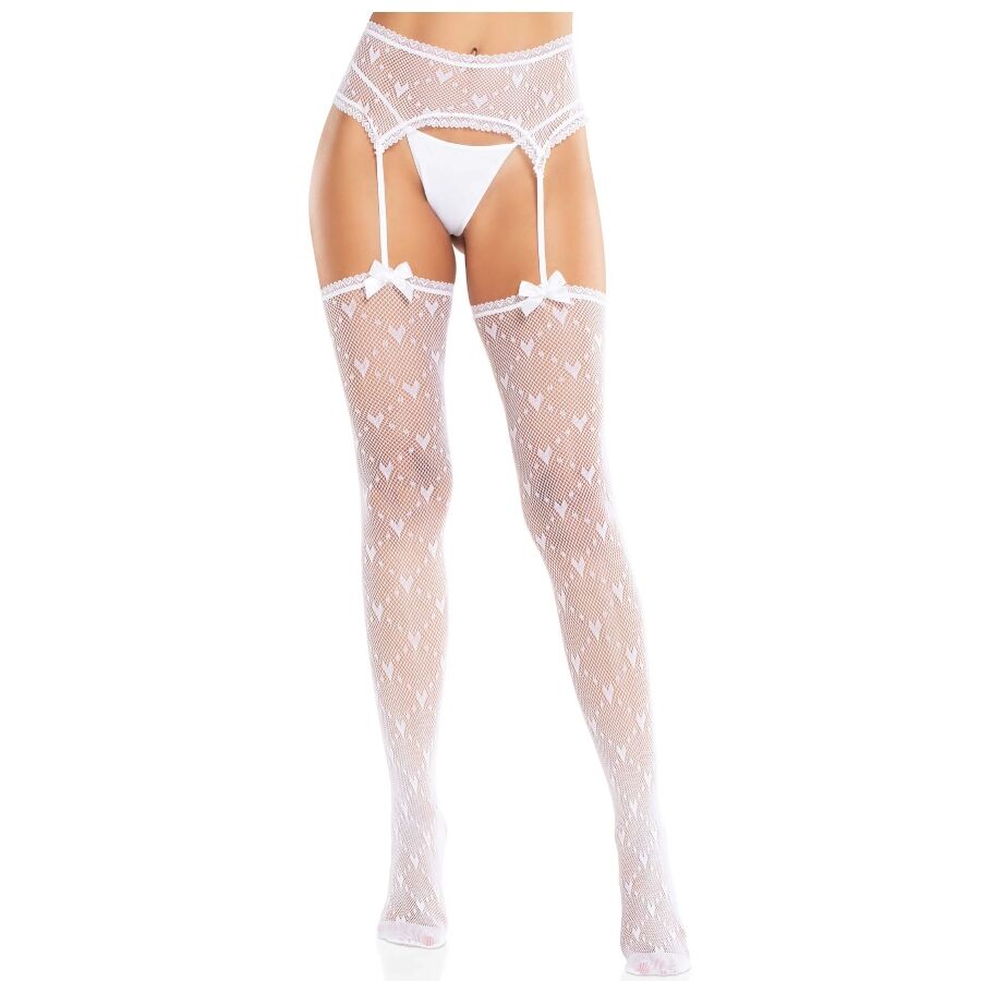 LEG AVENUE - HEART STOCKINGS WITH GARTERS WHITE