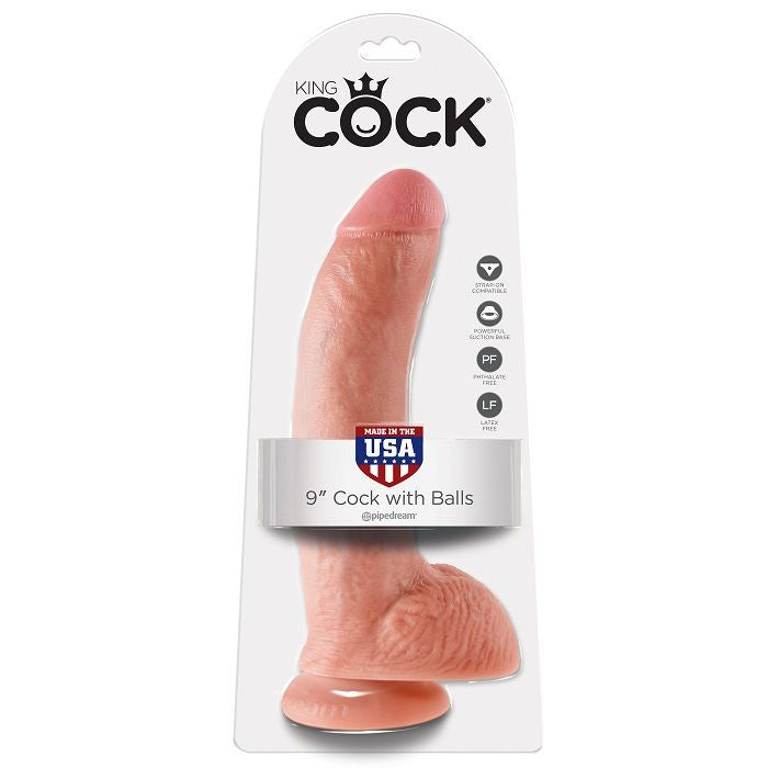 KING COCK - 9 DILDOS CARNE CON BOLAS 22,9 CM