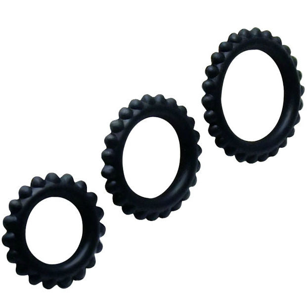 BAILE - TITAN SET 3 PIEZAS ANILLO PARA EL PENE NEGRO 2.8 + 2.4 + 1.9 CM