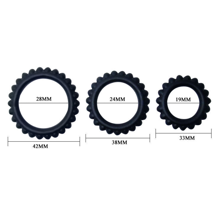BAILE - TITAN SET 3 PIEZAS ANILLO PARA EL PENE NEGRO 2.8 + 2.4 + 1.9 CM