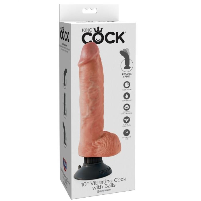 KING COCK - PENE VIBRADOR DE 25,5 CM CON BOLAS, COLOR CARNE