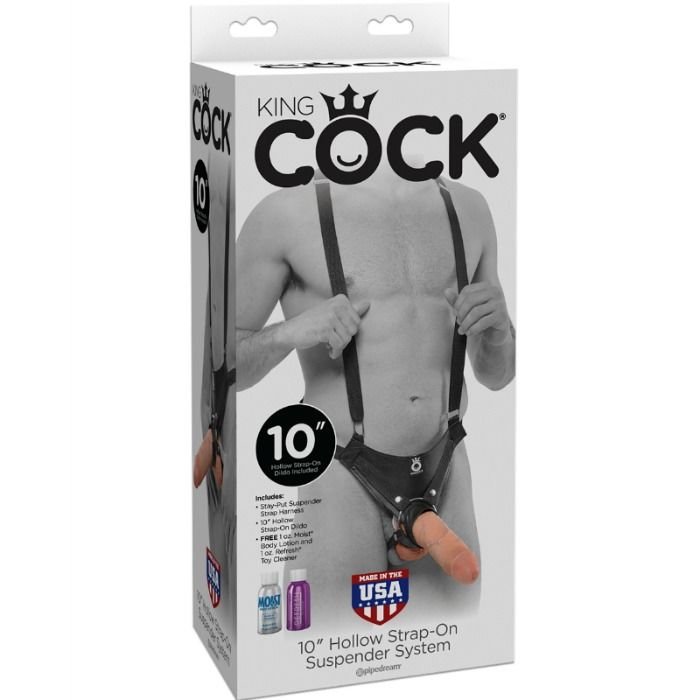 KING COCK - SISTEMA DE TIRANTES CON ARNES HUECO DE 25,5 CM COLOR CARNE