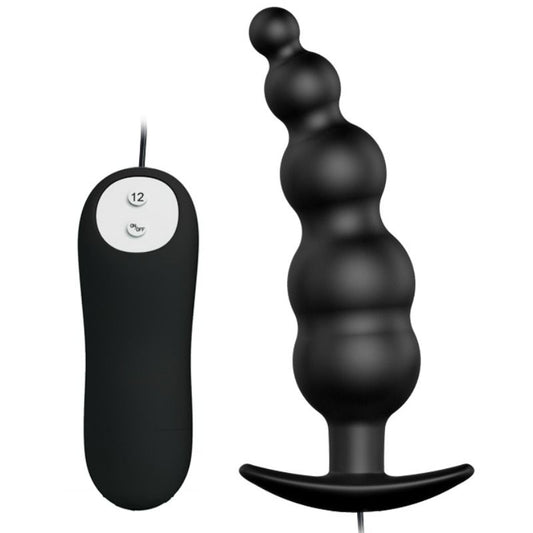 PRETTY LOVE - PLUG ANAL SILICONE STIMULATION SUPPLÉMENTAIRE ET 12 MODES DE VIBRATIONS NOIR TÉLÉCOMMANDE