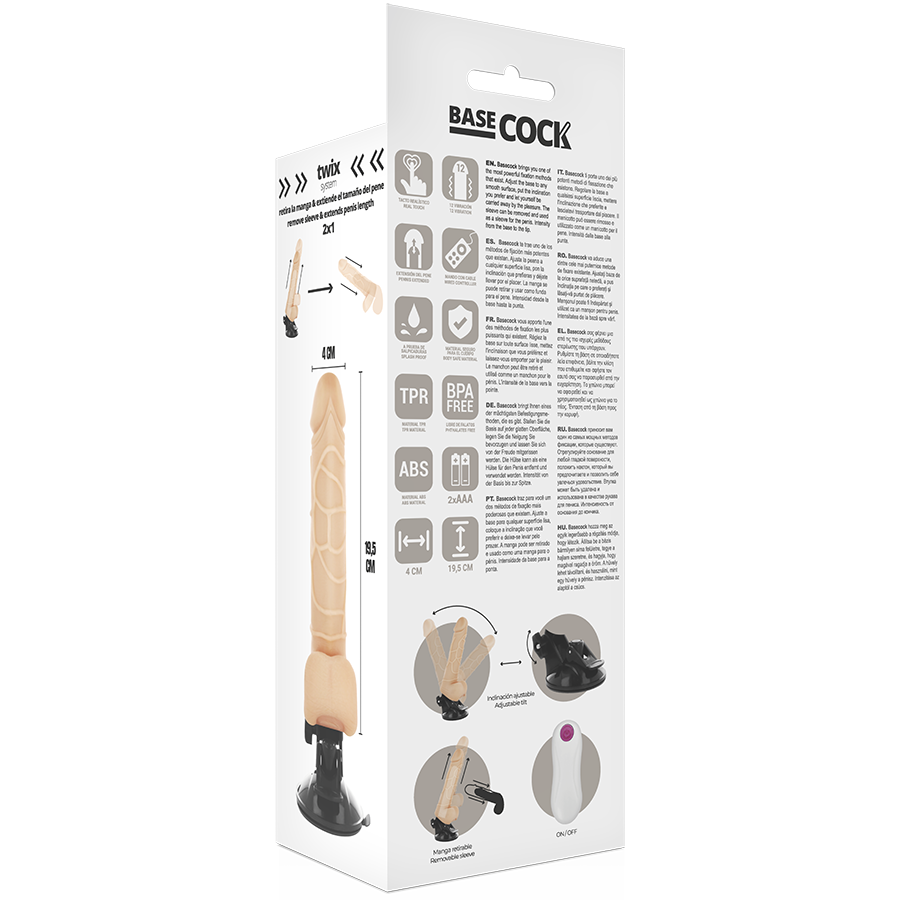 BASECOCK - VIBRADOR REALISTA CONTROL REMOTO NATURAL CON TESTICULOS 19.5 CM -O- 4 CM