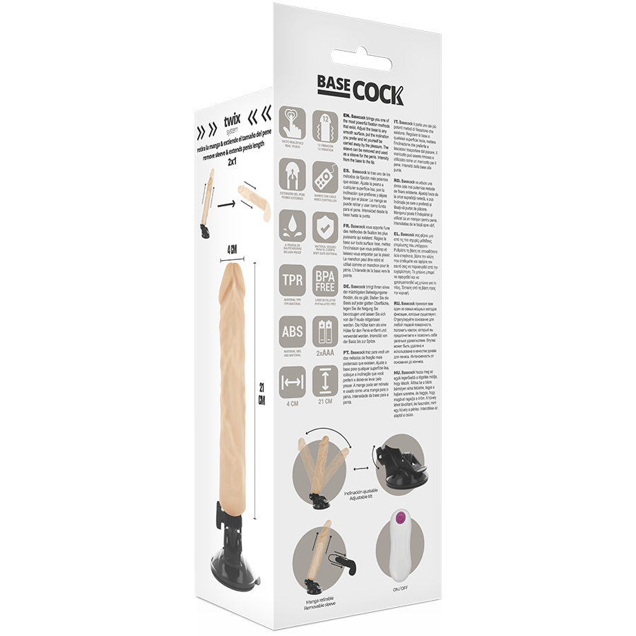BASECOCK - VIBRADOR REALISTA CONTROL REMOTO CARNE 21 CM -O- 4 CM