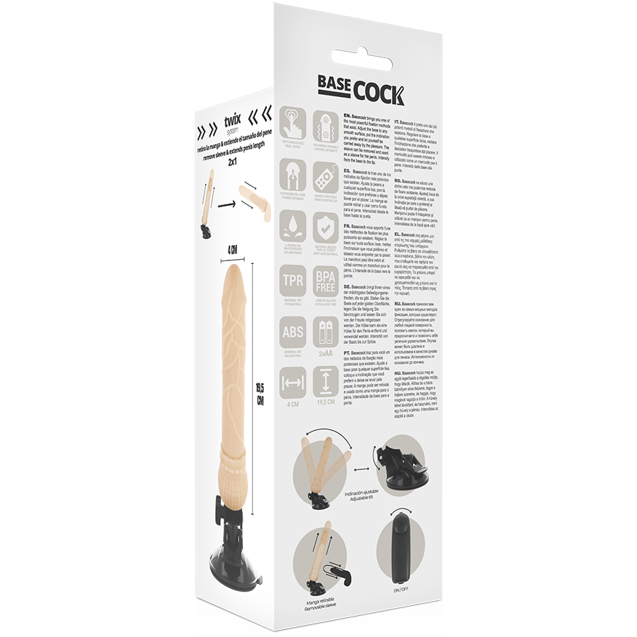 BASECOCK - VIBRADOR REALISTA CONTROL REMOTO CARNE 19.5 CM -O- 4 CM