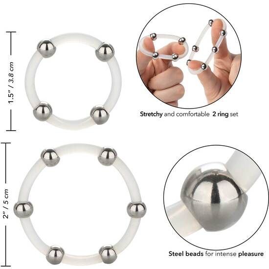 CALEXOTICS - JUEGO DE ANILLOS DE SILICONA CON CUENTAS DE ACERO