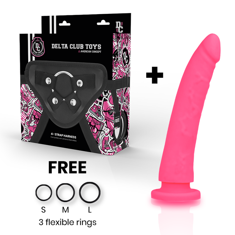 DELTA CLUB - JUGUETES ARNÉS + DONG SILICONA ROSA 17 CM -O- 3 CM