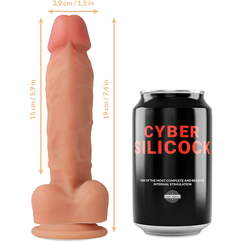 CYBER SILICOCK - STRAP-ON DE SILICONA LÍQUIDA OLIVER CON 3 ANILLAS GRATIS 19 CM -O- 3.9 CM