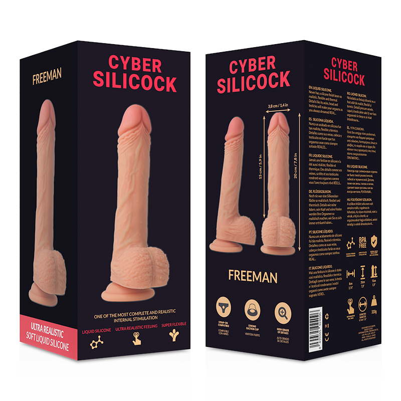 CYBER SILICOCK - STRAP-ON FREEMAN SILICONA LÍQUIDA CON 3 ANILLAS GRATIS 20 CM -O- 3.8 CM