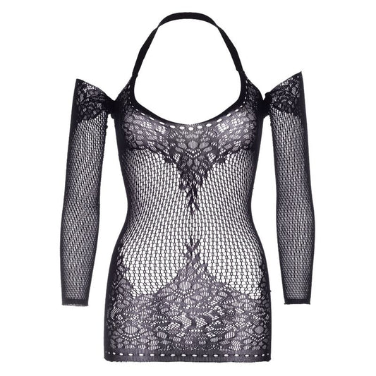 LEG AVENUE - VESTIDO MINI DE ENCAJE CON HALTER TWIST TALLA ÚNICA