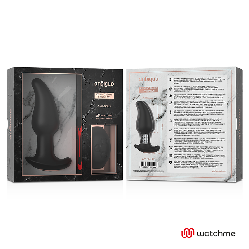 ANBIGUO - WATCHME VIBRADOR PLUG ANAL DE CONTROL REMOTO CON ROTACIÓN DE PERLAS AMADEUS