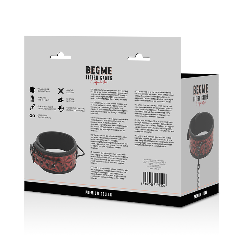 BEGME - COLLAR DE CUERO VEGANO PREMIUM EDICIÓN ROJA CON FORRO DE NEOPRENO