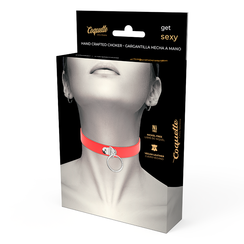 COQUETTE CHIC DESIRE - COLLIER EN CUIR VEGAN ROUGE ACCESSOIRE FÉTICHISME FEMME