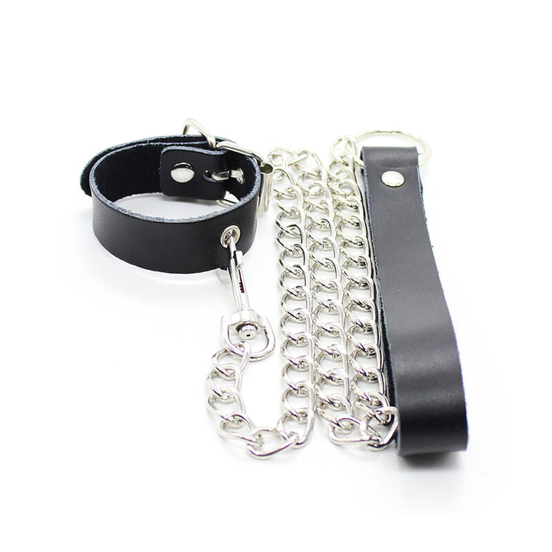 OHMAMA FETISH - COLLIER PÉNIS ET SANGLE EN CUIR AVEC CHAÎNE EN MÉTAL
