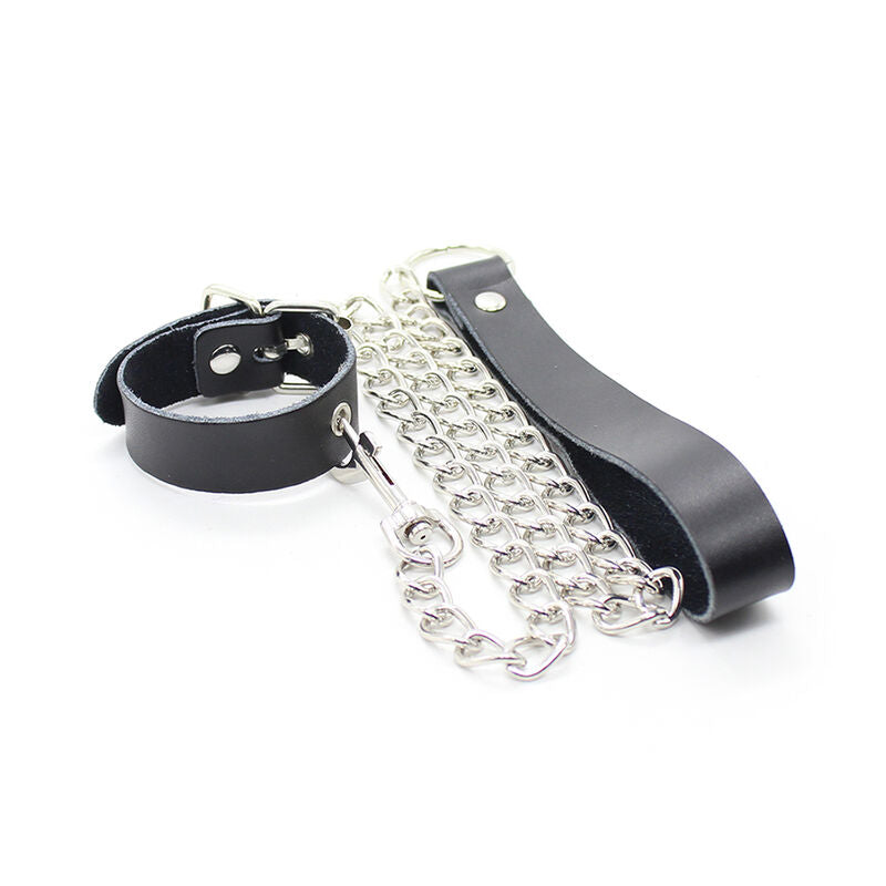OHMAMA FETISH - COLLIER PÉNIS ET SANGLE EN CUIR AVEC CHAÎNE EN MÉTAL