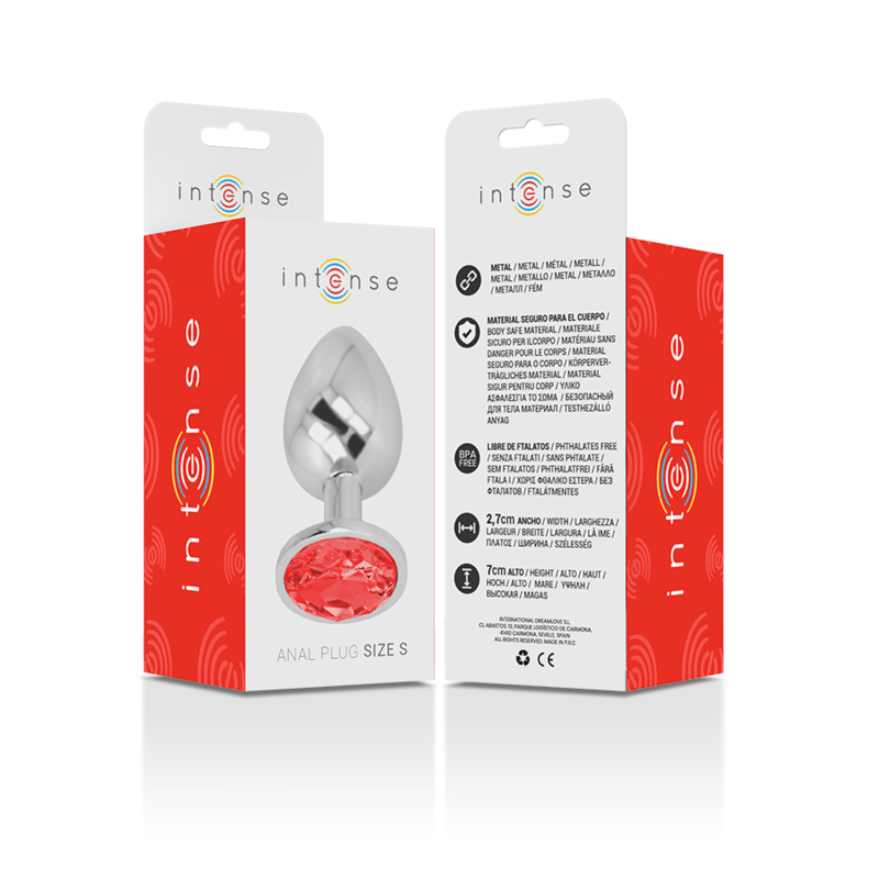 INTENSE - PLUG ANAL DE ALUMINIO CON CRISTAL ROJO TALLA S