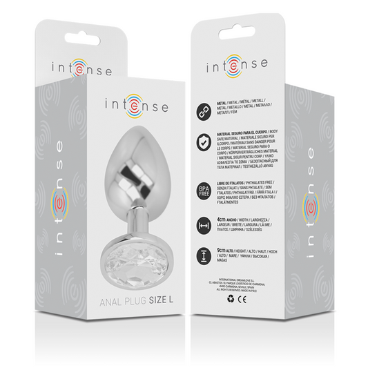 INTENSE - PLUG ANAL DE ALUMINIO CON CRISTAL PLATEADO TALLA L