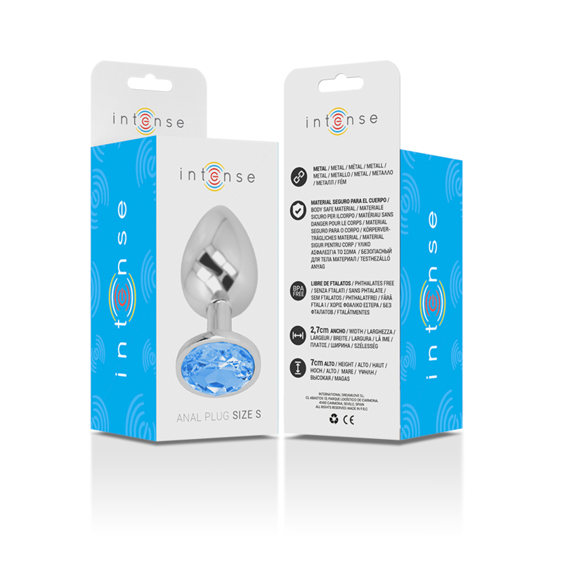 INTENSE - PLUG ANAL DE ALUMINIO CON CRISTAL AZUL TALLA S