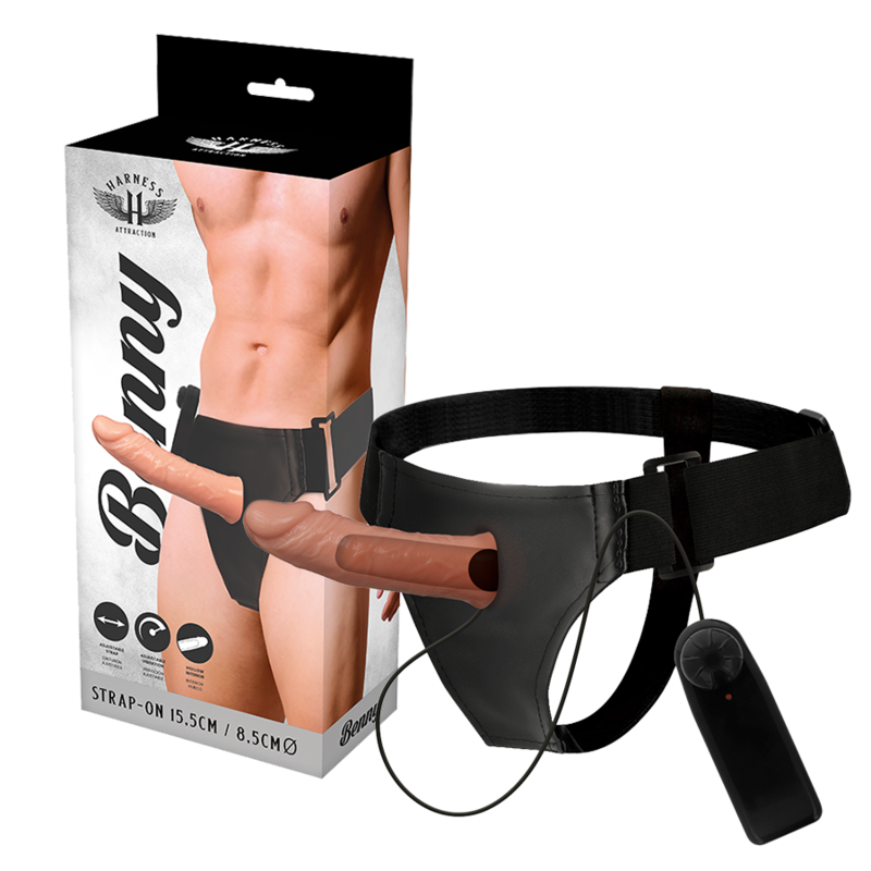ARNÉS ATRACCIÓN - RNES HUECO BENNY CON VIBRADOR 15 CM -O- 4,5 CM