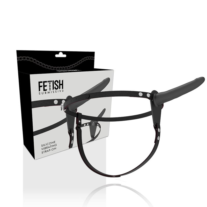 ARNÉS FETISH SUBMISSIVE - VIBRADOR DE SILICONA NEGRO 15 CM