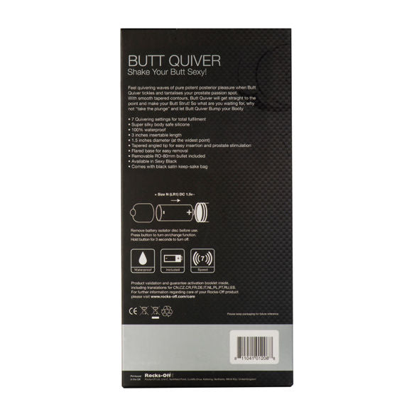 ROCKS-OFF - ESTIMULADOR DE PUNTO PULMONAR BUTT QUIVER 7 VELOCIDADES NEGRO 