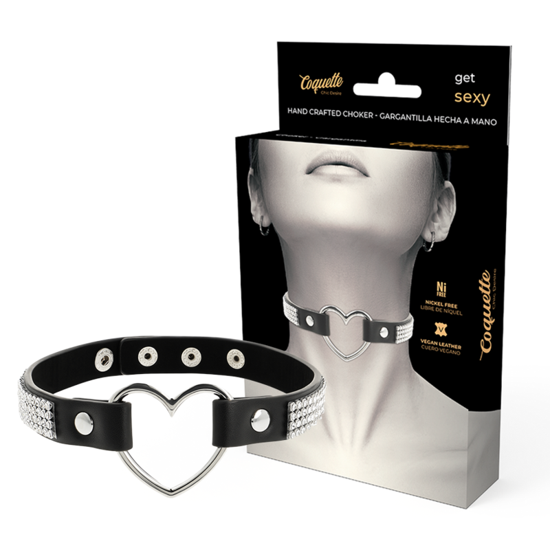COQUETTE CHIC DESIRE - COLLIER RAS DE COU EN CUIR VEGAN AVEC COEUR
