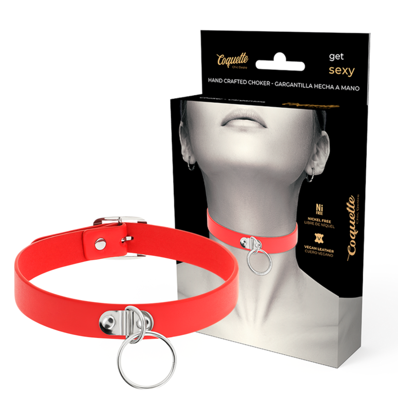 COQUETTE CHIC DESIRE - COLLIER EN CUIR VEGAN ROUGE ACCESSOIRE FÉTICHISME FEMME