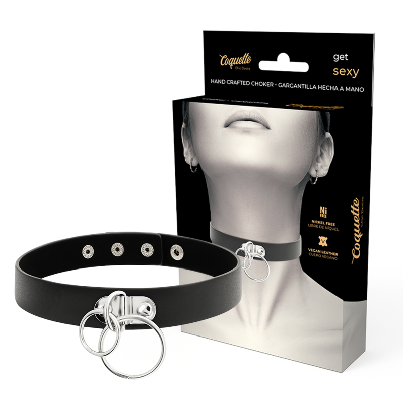 COQUETTE CHIC DESIRE - COLLIER RAS DE COU DOUBLE ANNEAU EN CUIR VEGAN