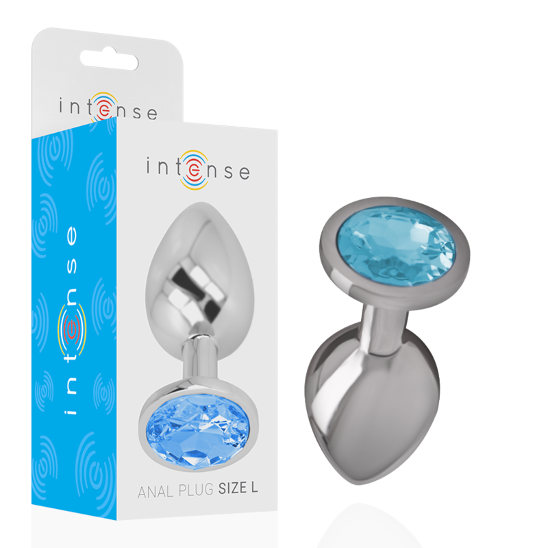 INTENSE - PLUG ANAL DE ALUMINIO CON CRISTAL AZUL TALLA L