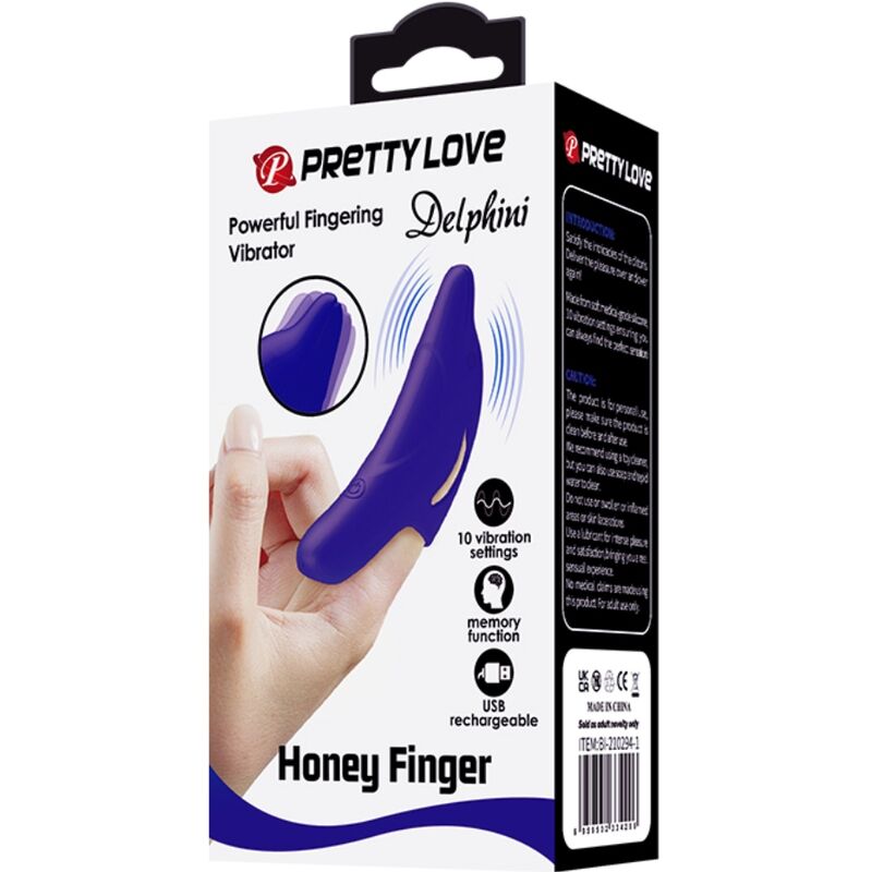 PRETTY LOVE - DELPHINI - STIMULATEUR DE DOIGTS BLEU FONCÉ PUISSANT