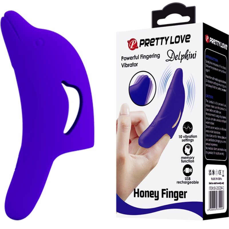 PRETTY LOVE - DELPHINI - STIMULATEUR DE DOIGTS BLEU FONCÉ PUISSANT