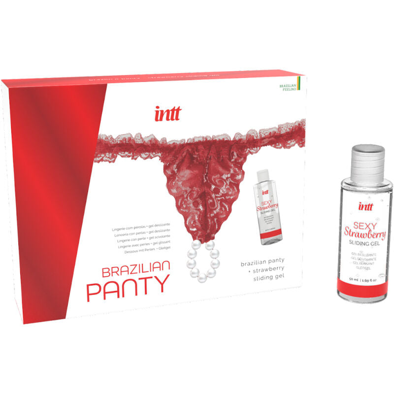 LANZAMIENTOS INTT - BRAGUITA BRASILEÑA ROJA CON PERLAS Y GEL LUBRICANTE 50 ML